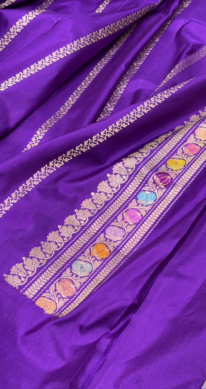 Pure Katan Silk Banarasi Saree in Purple
