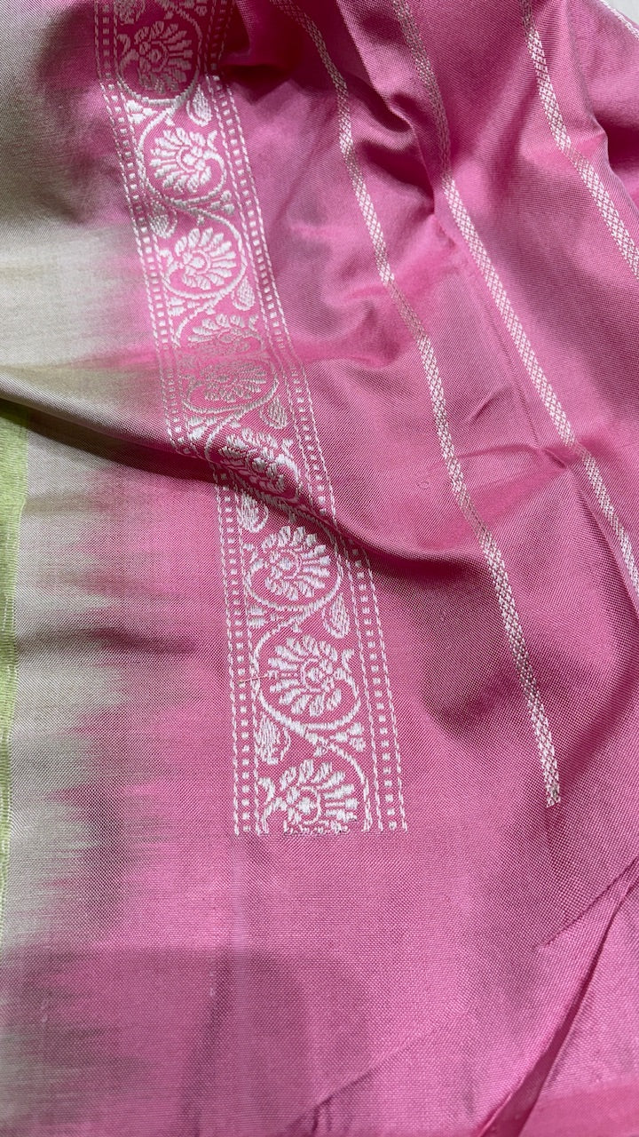 Light Olive Green Pure Banarasi Katan Silk Saree