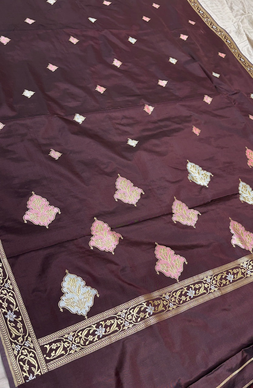 Brown Pure Banarasi Katan Silk Saree