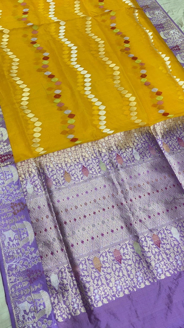 Yellow Pure Banarasi Organza Silk Handwoven Saree