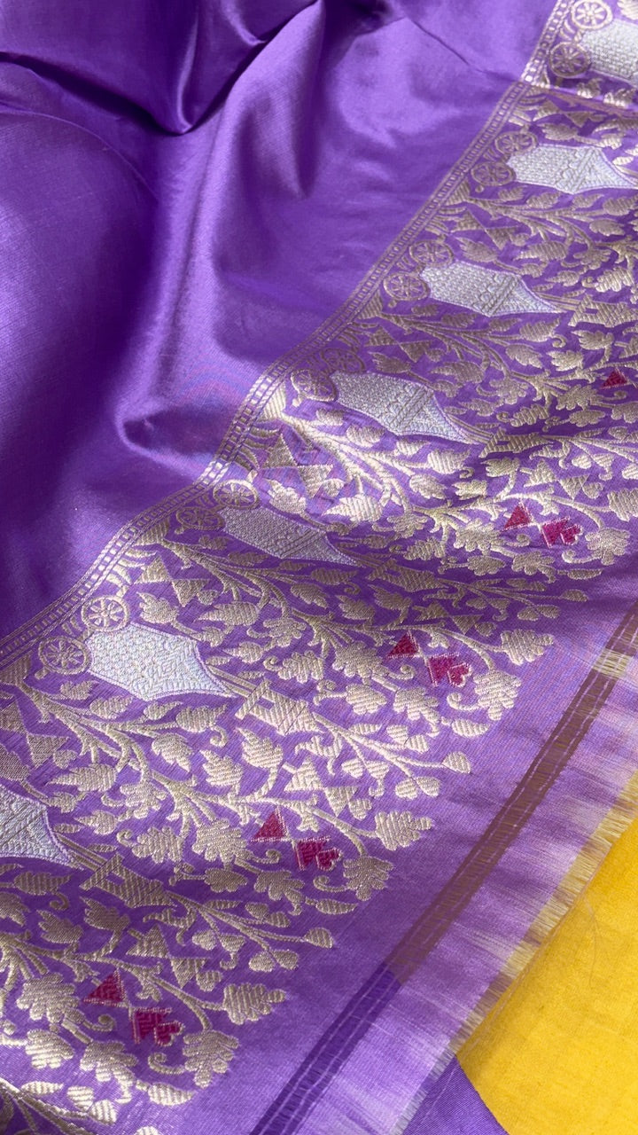 Yellow Pure Banarasi Organza Silk Handwoven Saree