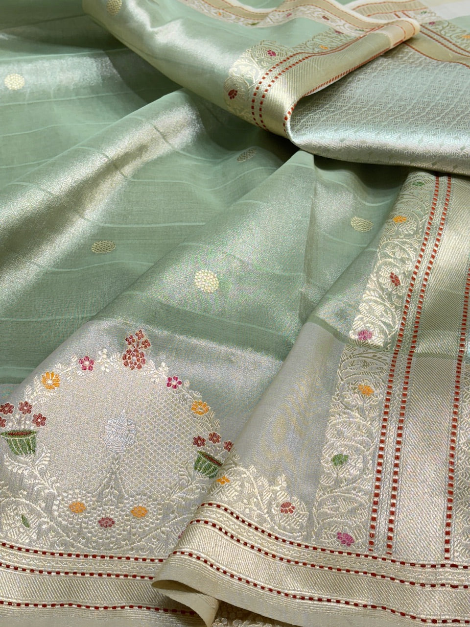 Sea Green Tissue Banarasi Silk Handwoven Saree