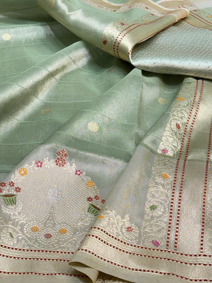 Sea Green Tissue Banarasi Silk Handwoven Saree