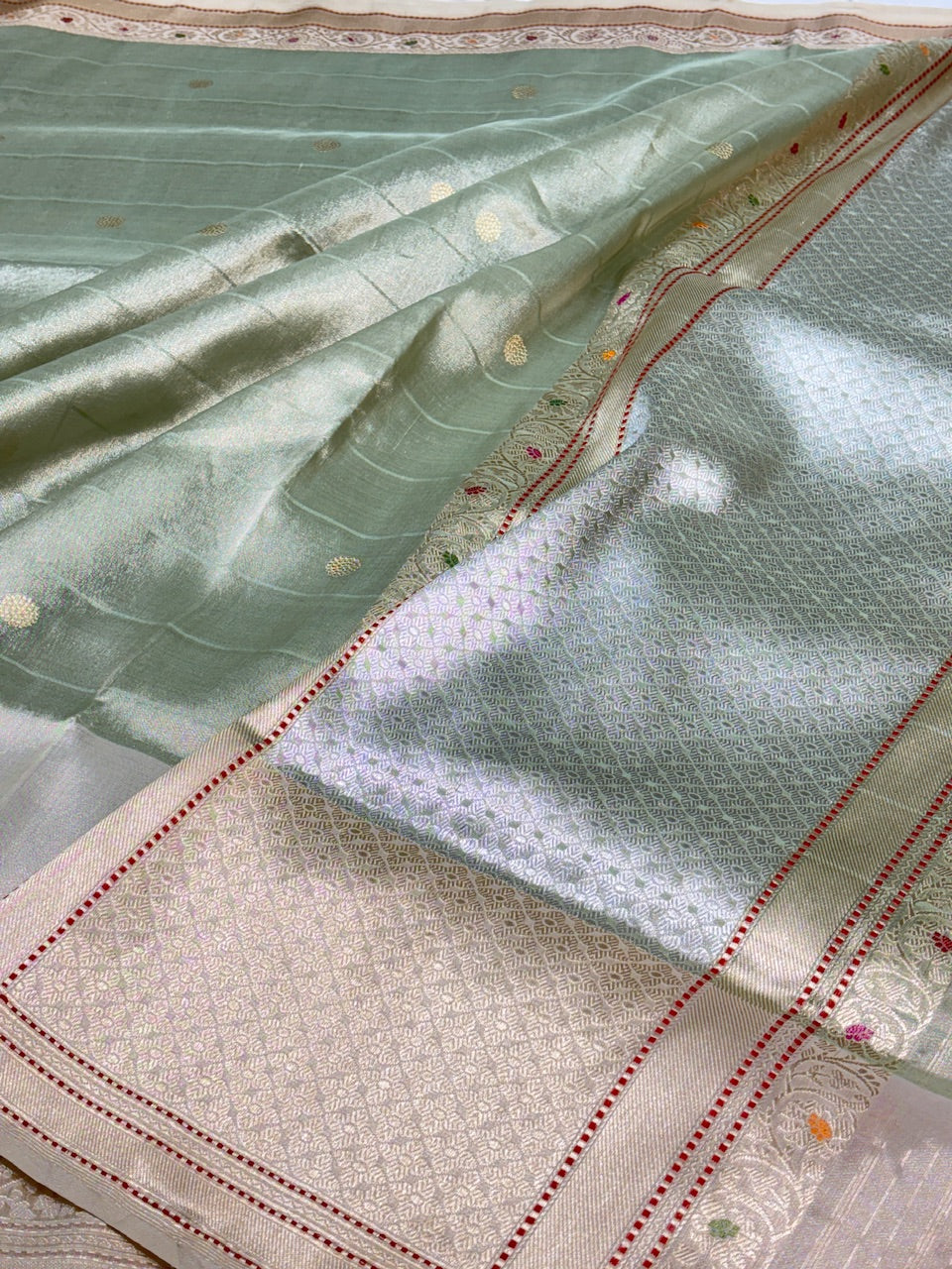 Sea Green Tissue Banarasi Silk Handwoven Saree