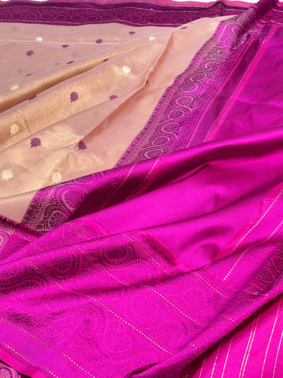 Peach Tissue Banarasi Silk Handwoven Saree