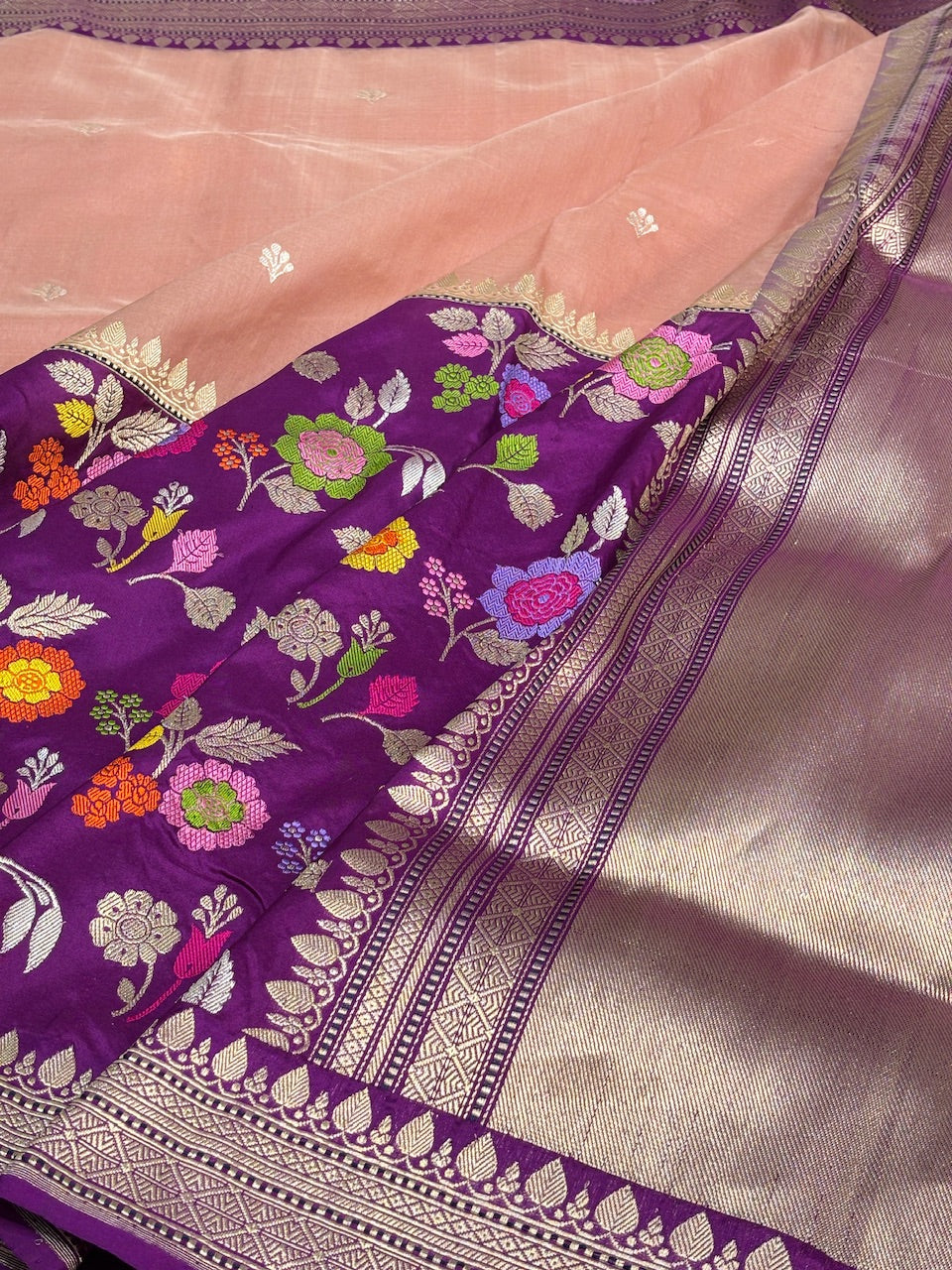 Peach Tissue Banarasi Silk Handwoven Saree