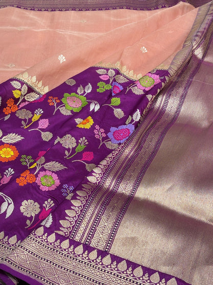 Peach Tissue Banarasi Silk Handwoven Saree