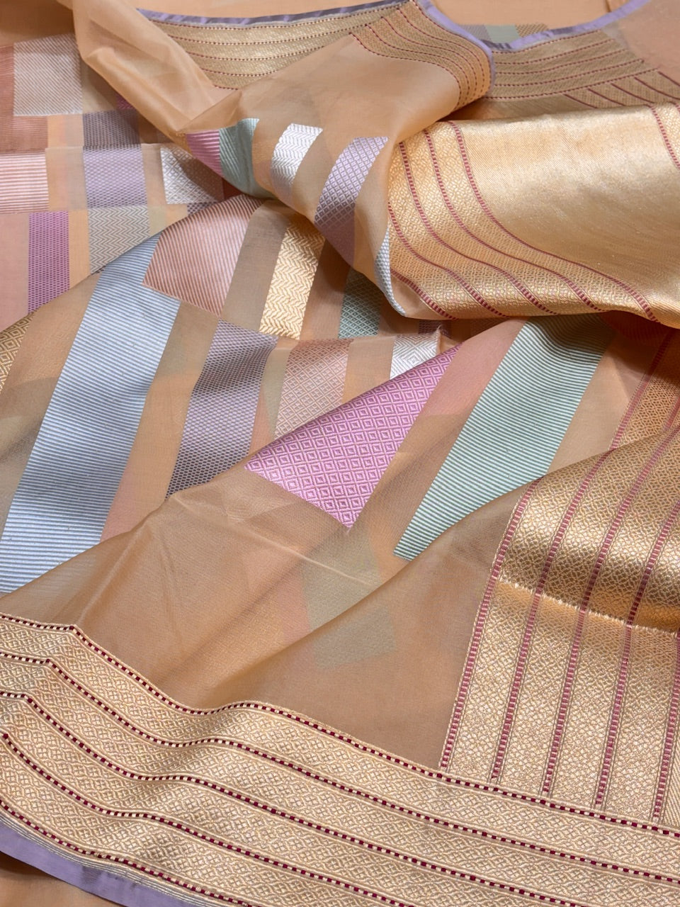 Peach Tissue Banarasi Silk Handwoven Saree