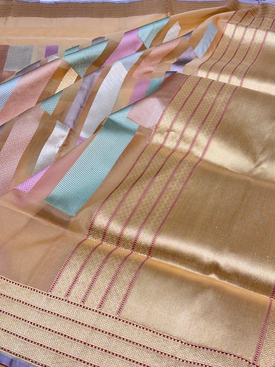 Peach Tissue Banarasi Silk Handwoven Saree