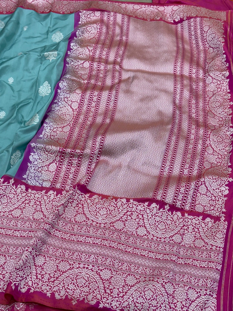 Mint Aqua Pure Banarasi Ektara  Silk Handwoven Saree