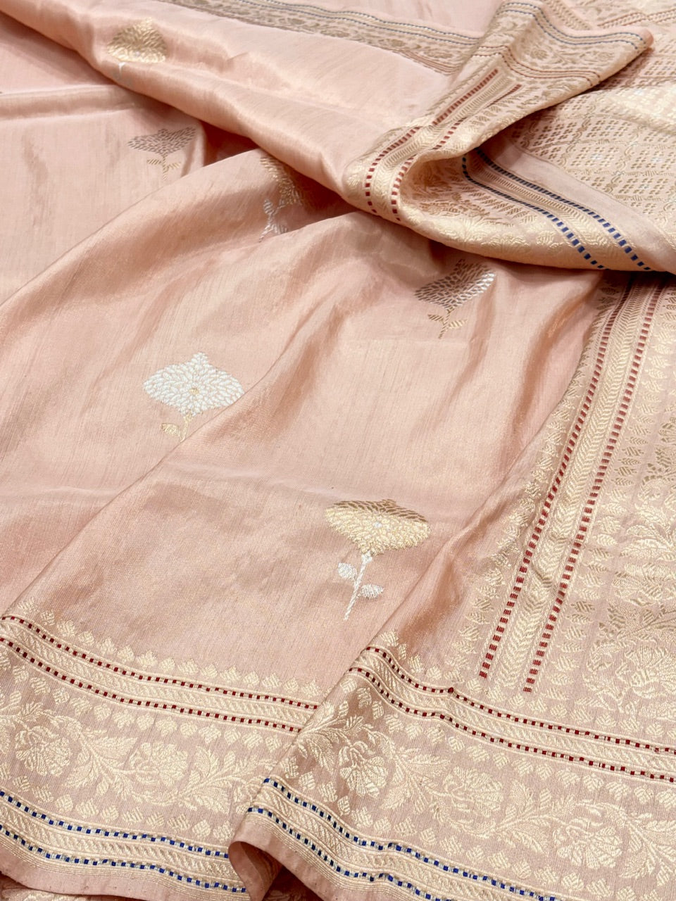 Peach Banarasi Tissue Silk Handwoven Saree