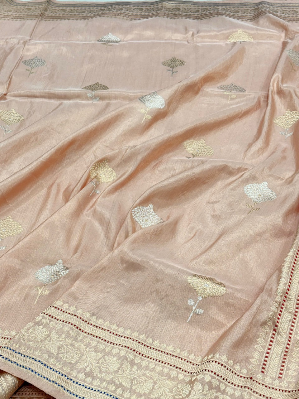 Peach Banarasi Tissue Silk Handwoven Saree