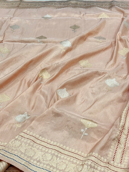 Peach Banarasi Tissue Silk Handwoven Saree