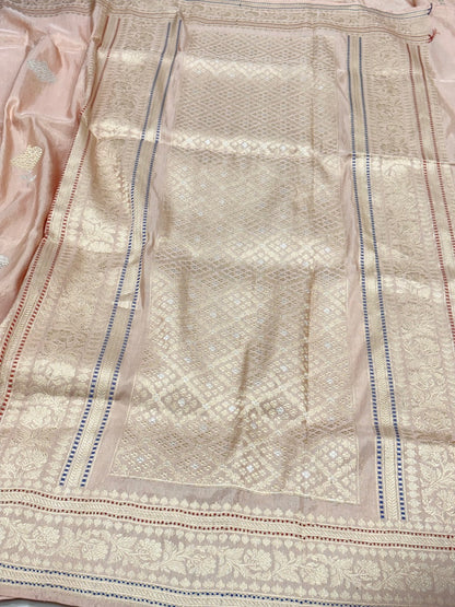 Peach Banarasi Tissue Silk Handwoven Saree