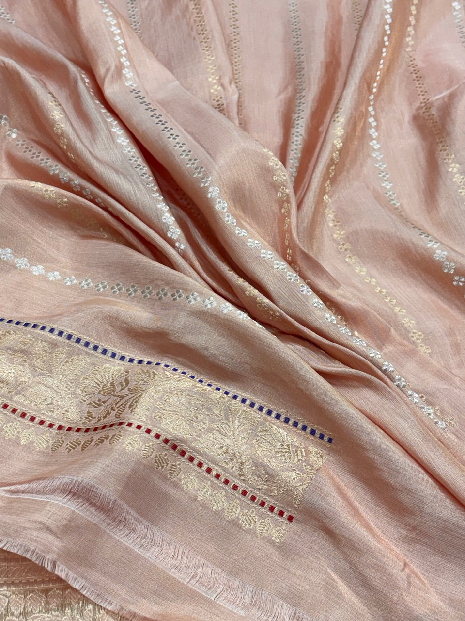 Peach Banarasi Tissue Silk Handwoven Saree