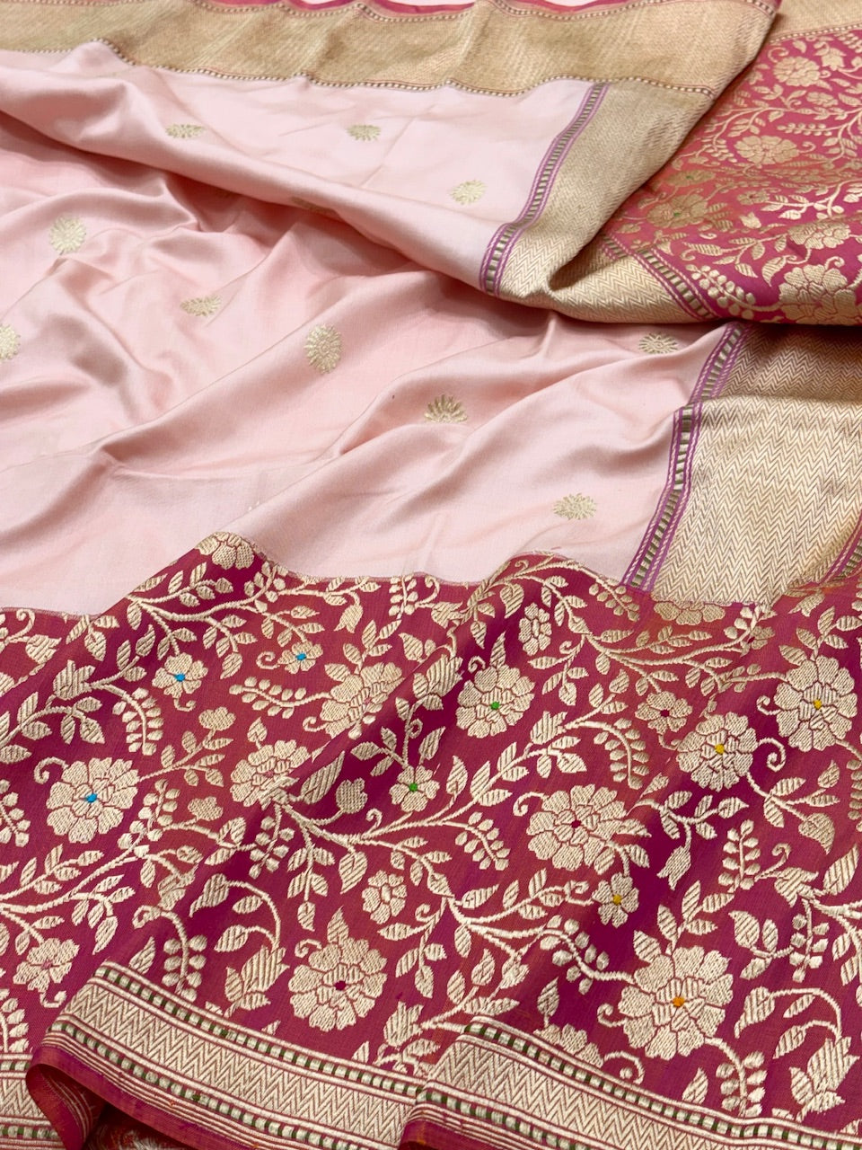 Peach Pure Banarasi Ektara  Silk Handwoven Saree