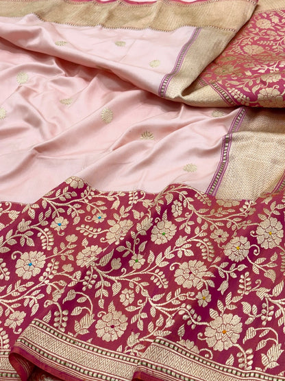 Peach Pure Banarasi Ektara  Silk Handwoven Saree