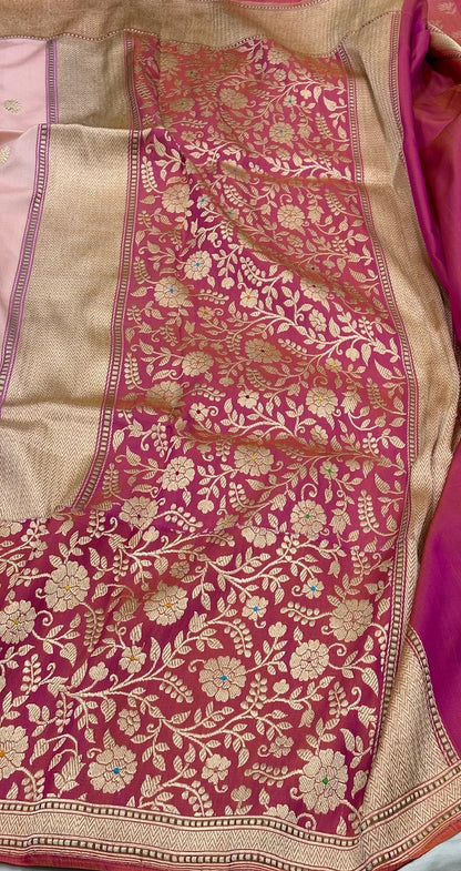 Peach Pure Banarasi Ektara  Silk Handwoven Saree