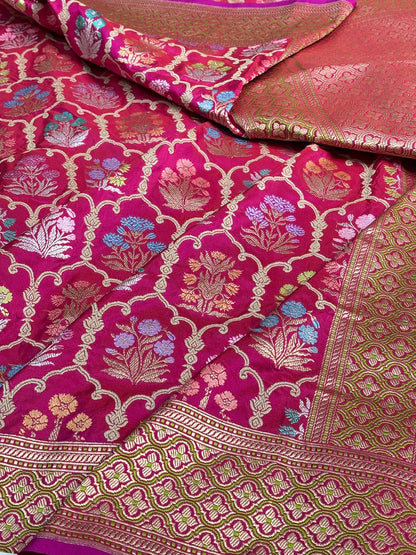 Rani Pink Pure Banarasi Katan Silk Handloom Saree