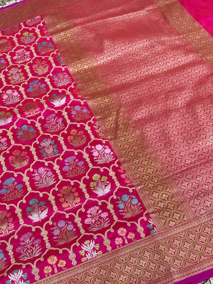 Rani Pink Pure Banarasi Katan Silk Handloom Saree