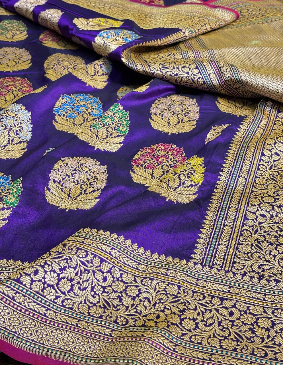 Cabari Purple Pure Banarasi Katan Silk Handloom Saree