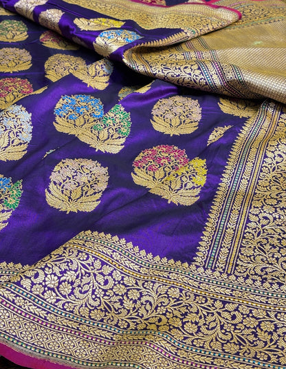 Cabari Purple Pure Banarasi Katan Silk Handloom Saree