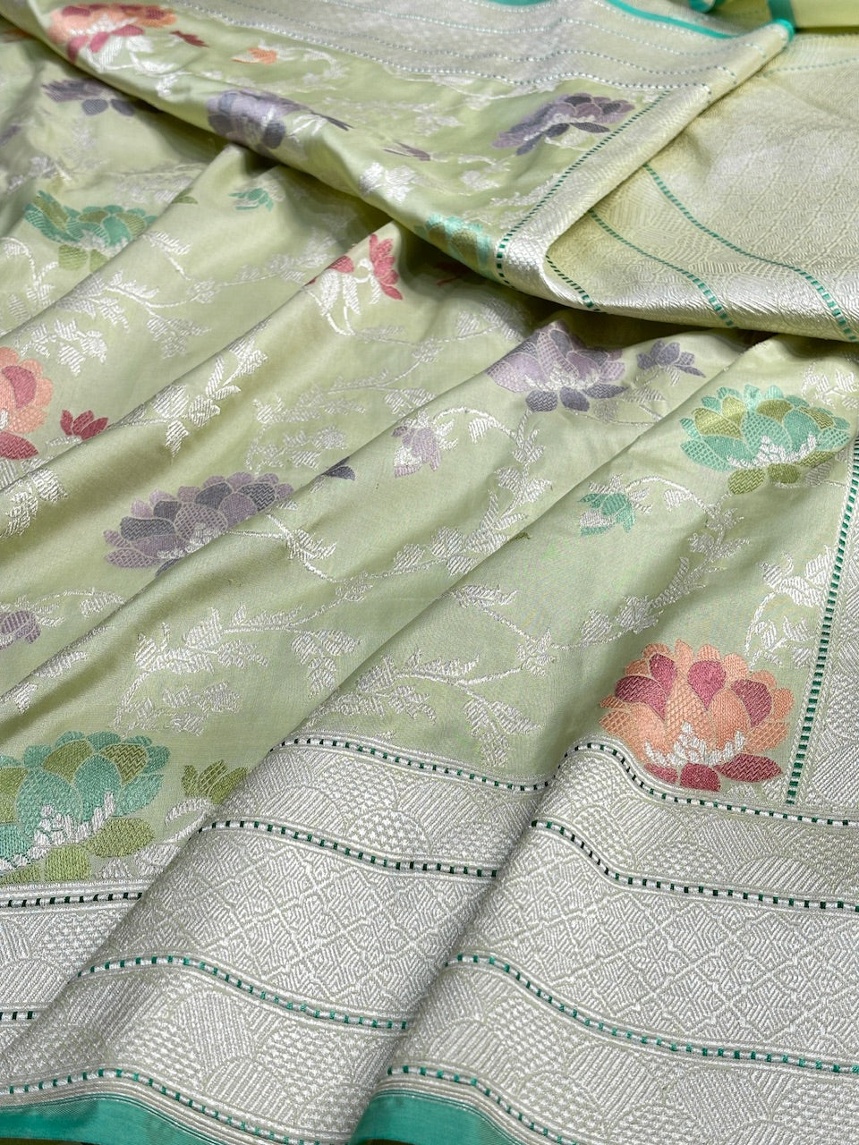 Olive Green Pure Banarasi Katan Silk Handloom Saree