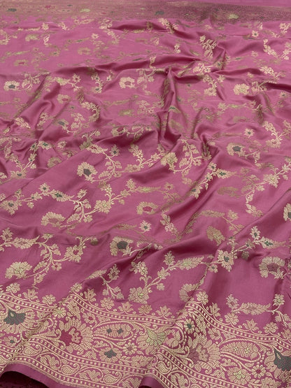 Peach Banarasi Pure Katan Silk Handwoven Saree