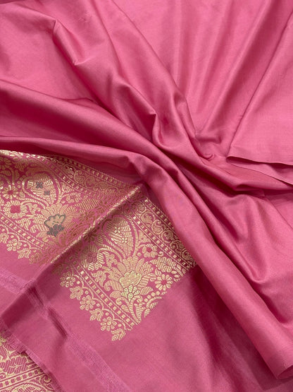 Peach Banarasi Pure Katan Silk Handwoven Saree