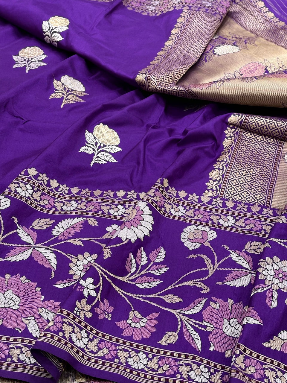 Purple Banarasi Pure Katan Silk Handwoven Saree