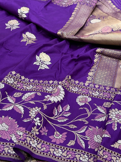 Purple Banarasi Pure Katan Silk Handwoven Saree