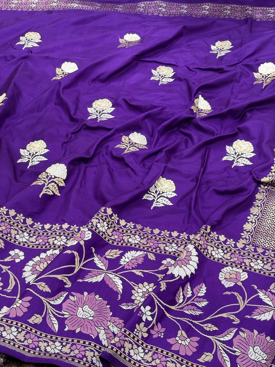 Purple Banarasi Pure Katan Silk Handwoven Saree