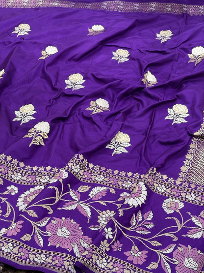 Purple Banarasi Pure Katan Silk Handwoven Saree