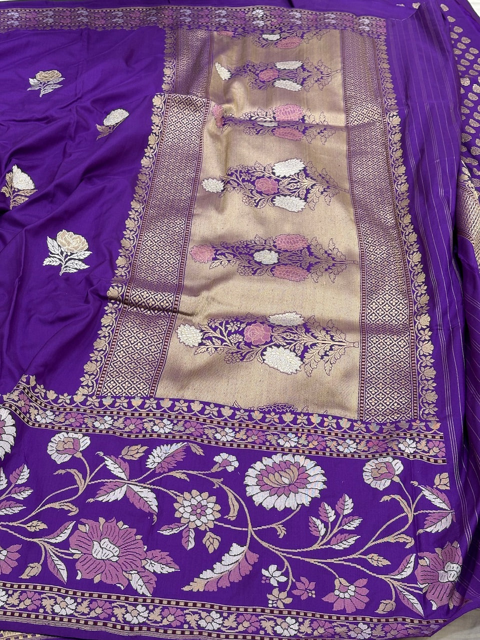 Purple Banarasi Pure Katan Silk Handwoven Saree