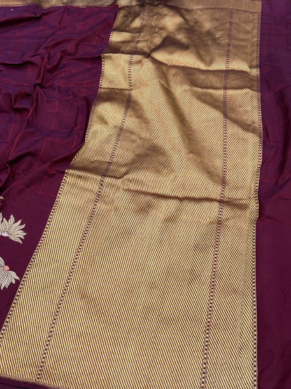 Wine Banarasi Pure Katan Silk Handwoven Saree
