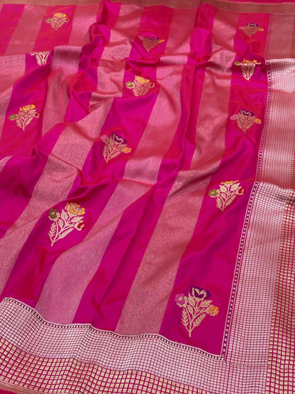 Rani Pink Banarasi Pure Katan Silk Handwoven Saree