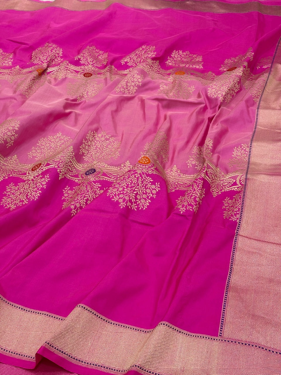 Fluorescent Pink Banarasi Pure Katan Silk Handwoven Saree
