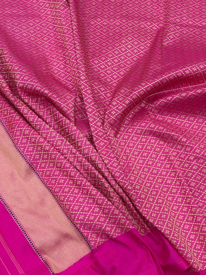 Fluorescent Pink Banarasi Pure Katan Silk Handwoven Saree