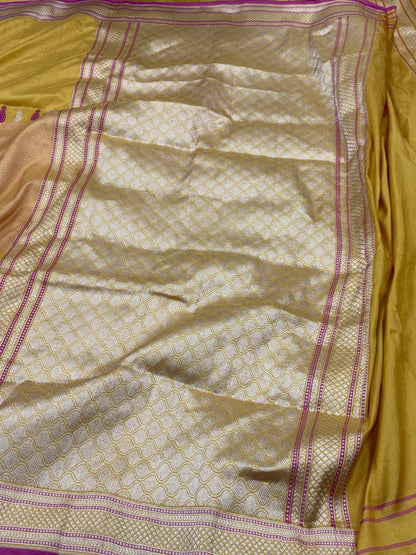 Yellow Banarasi Pure Katan Silk Handwoven Saree
