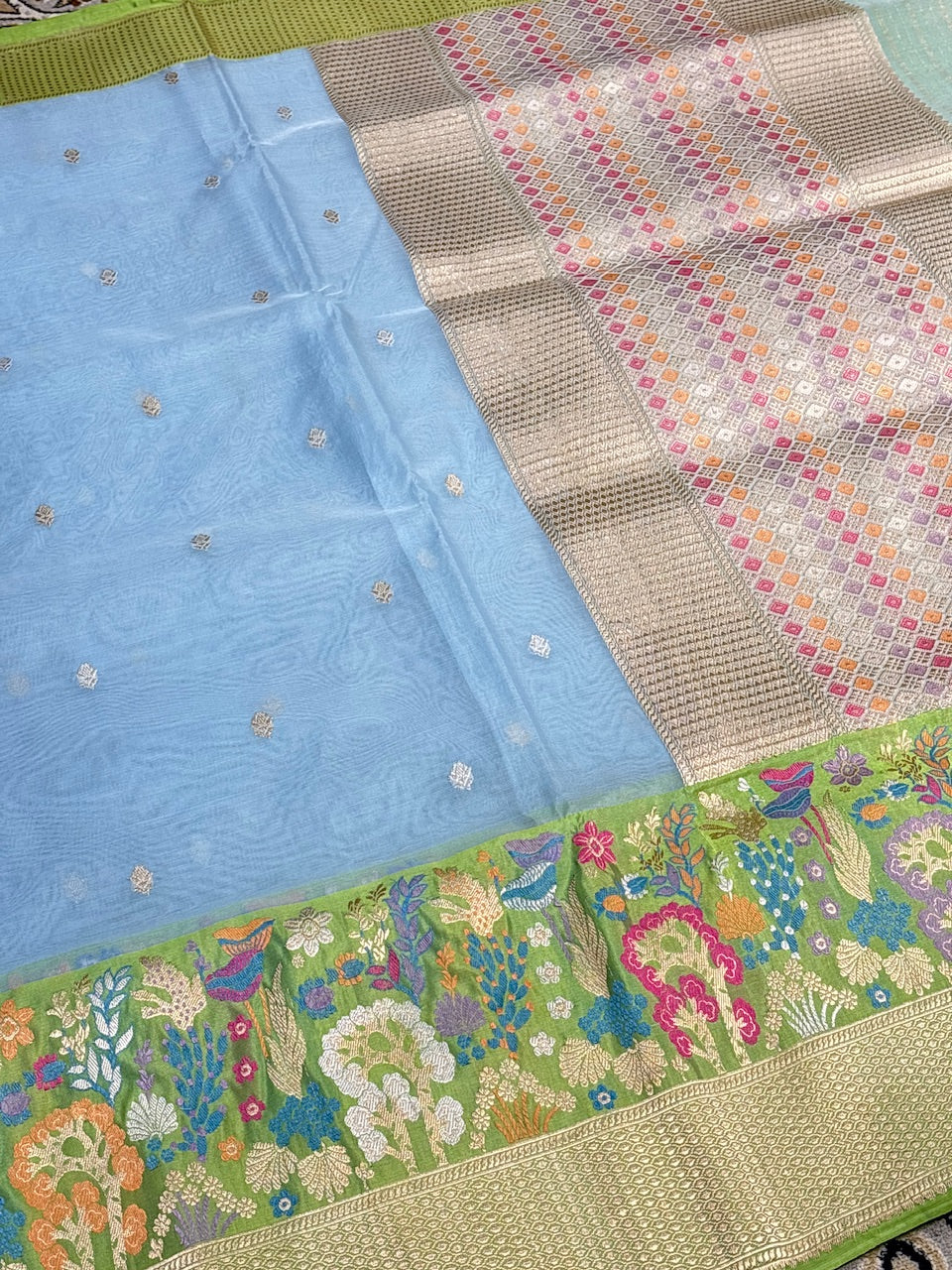 Blue Banarasi Kora Silk Handwoven Saree