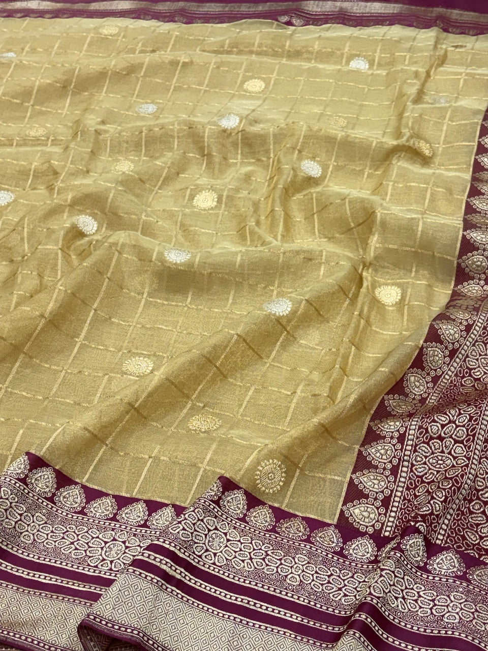 Champagne Gold Banarasi Tissue Silk Handwoven Saree