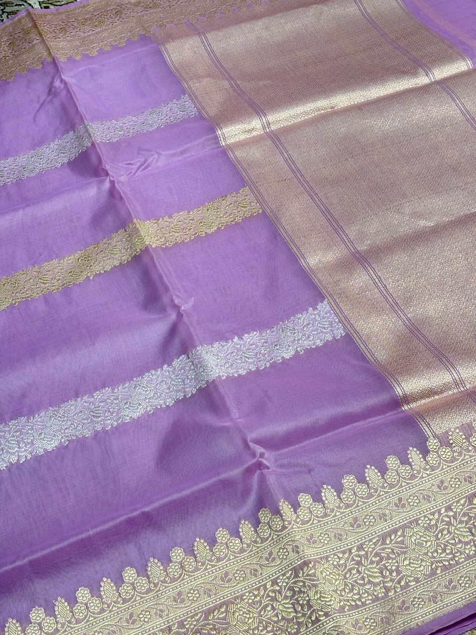 Lavender Banarasi Kora Silk Handwoven Saree