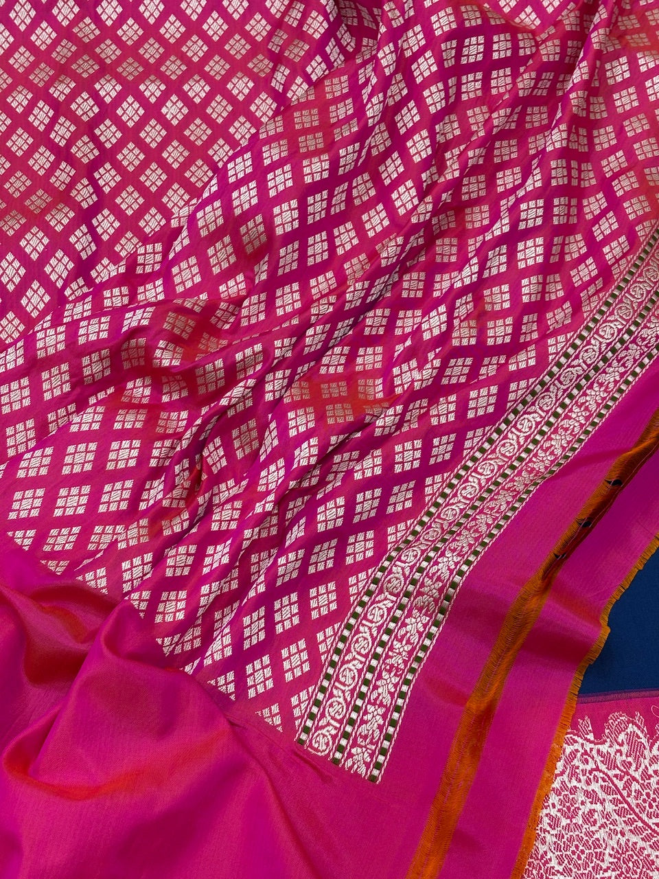 Ink Blue Pure Banarasi Ektara  Silk Handwoven Saree