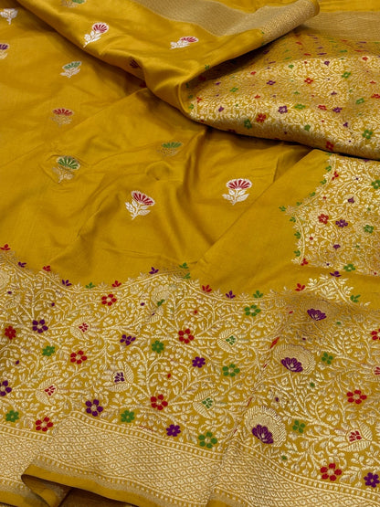 Yellow Banarasi Pure Katan Silk Handwoven Saree