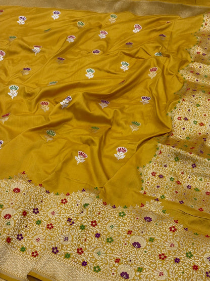 Yellow Banarasi Pure Katan Silk Handwoven Saree