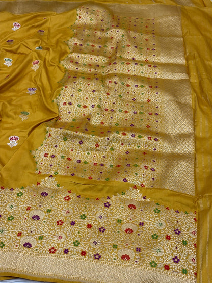 Yellow Banarasi Pure Katan Silk Handwoven Saree