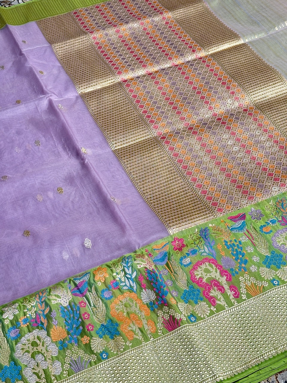 Lavender Banarasi Kora Silk Handwoven Saree