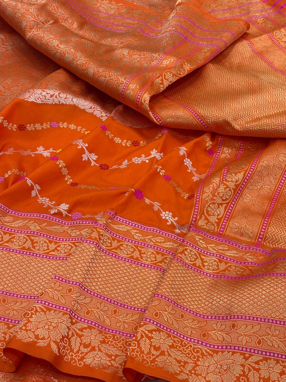 Orange Banarasi Pure Katan Silk Handwoven Saree
