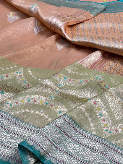 Peach Tissue Banarasi Silk Handwoven Saree