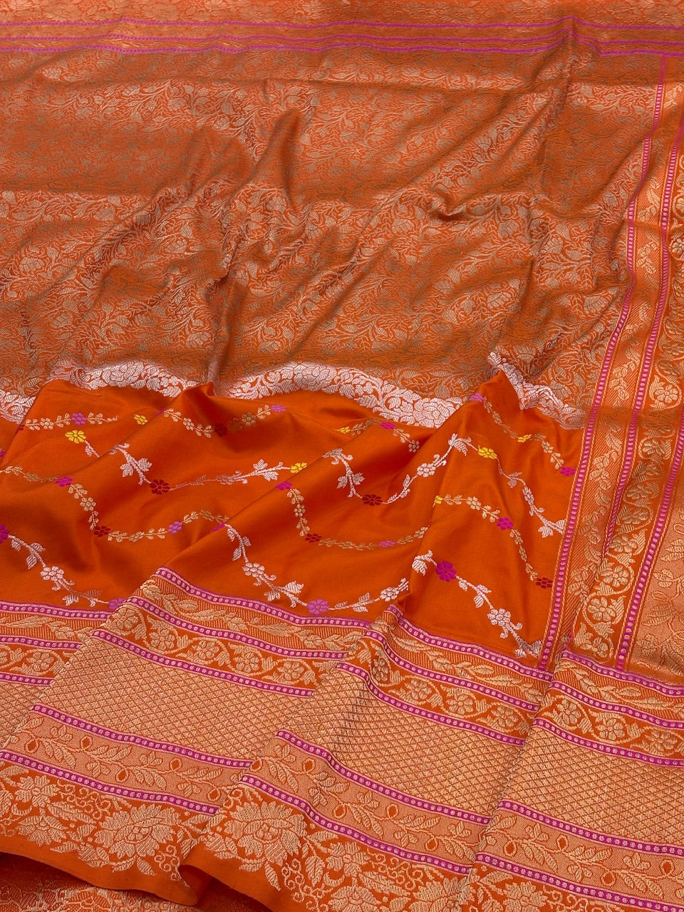 Orange Banarasi Pure Katan Silk Handwoven Saree